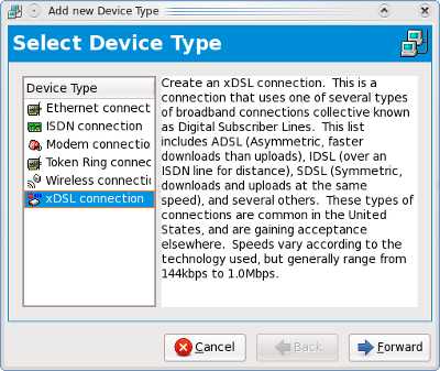 select xDSL connection